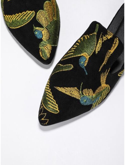 Shein Bird Embroidered Flat Mules