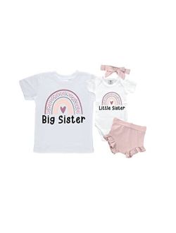 Sweet Youngster Youngsteropolis Big Sister Little Sister Rainbow Matching Set - Little Sister Outfit 0-3M and Big Sister Shirt 5T