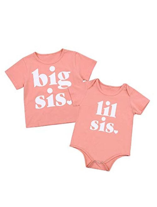 Bulingna Baby Toddler Girl Matching Shirt Little Sister Big Sister Short Sleeve Bodysuit T-shirt Summer Clothes