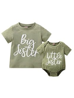 Cevoerf Big Sister Little Sister Matching Outfits Shirts and Onesies Sibling Girl and Baby Matching Outfit Clothes Set