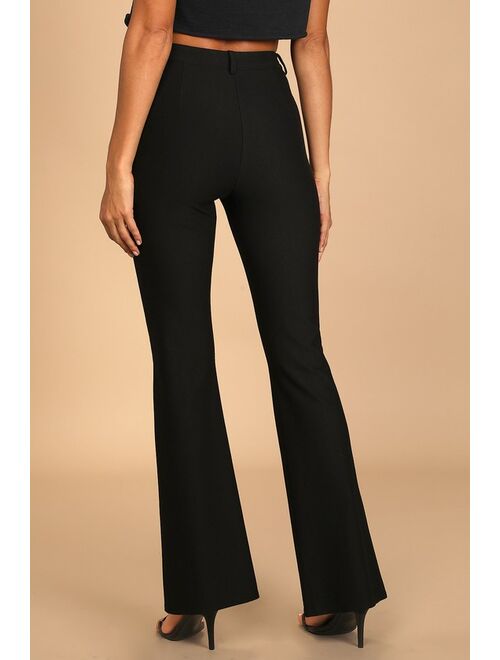 Lulus Make Some Plans Black High-Waisted Slit Trouser Pants
