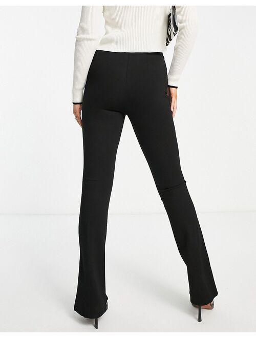 Mango jersey pants with front slit in black