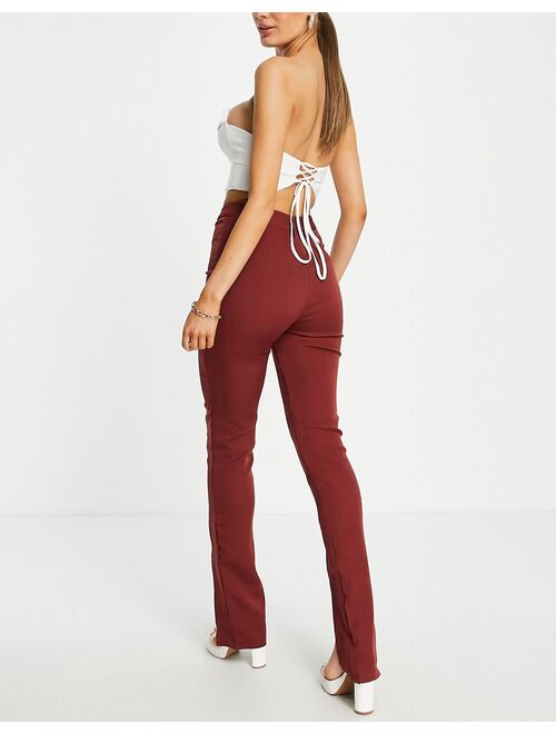 Club L London front slit pants in brown - part of a set