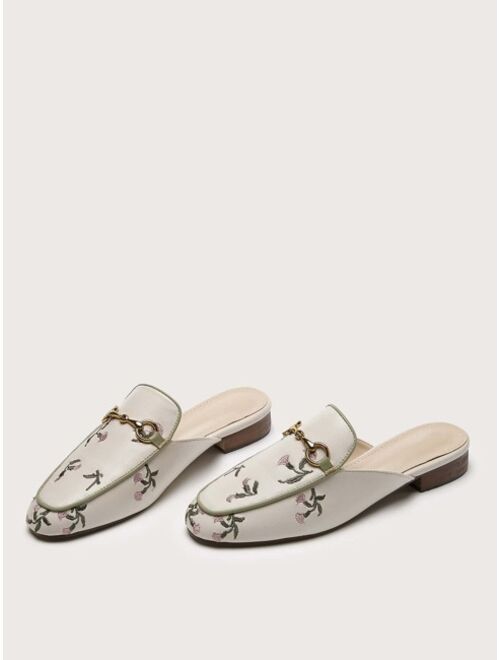 Shein Floral Embroidery Metal Decor Flat Mules