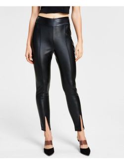 Faux-Leather Slit-Hem Pants, Created for Macy's
