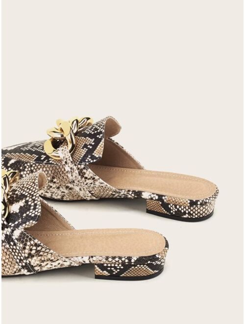 Shein Chain Decor Snakeskin Flat Mules