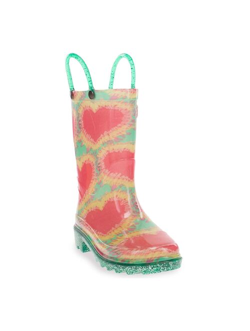 Western Chief Tie-Dye Hearts Girls' Light-Up Rain Boots