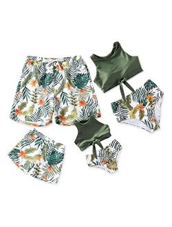 IFFEI Family Matching Swimsuits Bikini Solid Lace-up Mommy and Me Bathing Suits