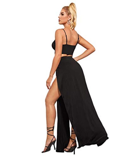 SheIn Women's Two Piece Sexy Bralette Top and High Split Front Maxi Skirt Set