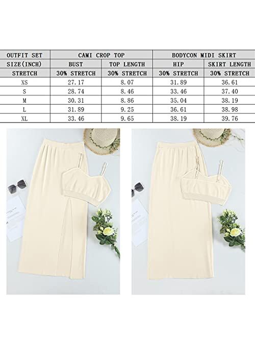 Cutiefox Women's Knit 2 Piece Dress Cami Crop Top High Side Slit Bodycon Long Skirt Set