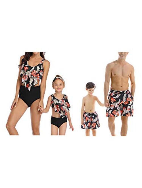 Auciho Family Matching Bathing Suits Mother Girls Swimwear Set Father Son Swim Trunk Couple Beachwear Swimsuits