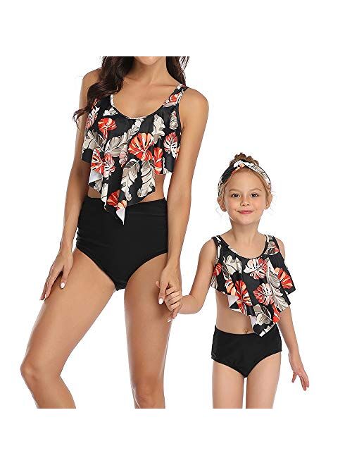 Auciho Family Matching Bathing Suits Mother Girls Swimwear Set Father Son Swim Trunk Couple Beachwear Swimsuits