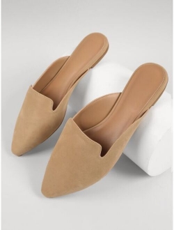 Faux Leather Notched Slip-On Mules