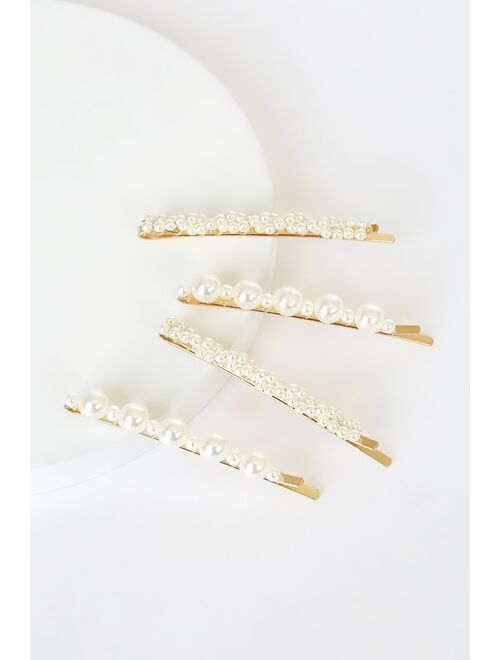 Lulus Exquisite Taste Gold and Pearl Hair Pin Set