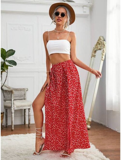 SHEIN Cami Top Ditsy Floral Split Thigh Skirt Set