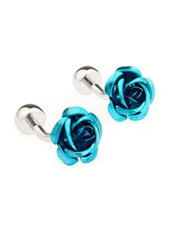MRCUFF Rose Blue Flower Pair of Cufflinks in a Presentation Gift Box with a Polishing Cloth