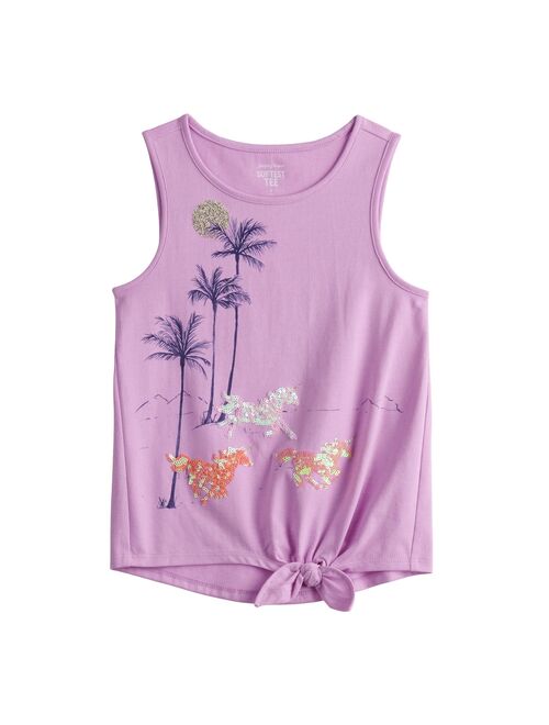 Girls 4-12 Jumping Beans Tie Front Tropical Graphic Tank Top