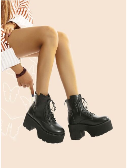 Shein Chunky Heeled Platform Lace-up Ankle Boots