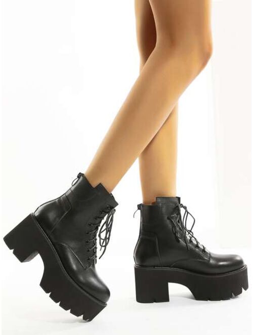 Shein Chunky Heeled Platform Lace-up Ankle Boots