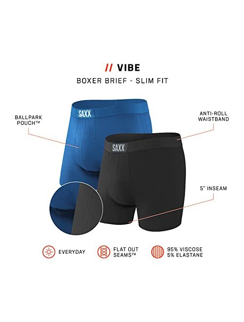 SAXX Underwear Co. SAXX Men's Underwear VIBE Boxer Briefs with Built-In BallPark Pouch Support Pack of 2,SMU