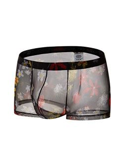 MTLZ Men's Sexy Underwear Transparent See Through Shorts Trunks Print Underpants Plus Size Babydoll Lingerie Sexy Boxer Briefs