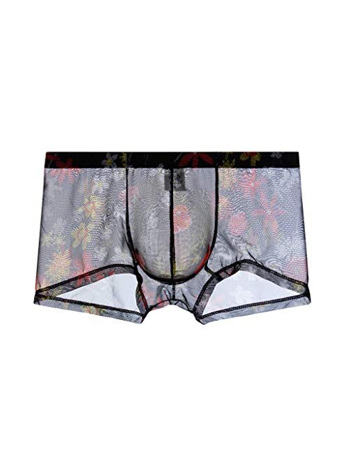 MTLZ Men's Sexy Underwear Transparent See Through Shorts Trunks Print Underpants Plus Size Babydoll Lingerie Sexy Boxer Briefs
