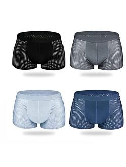 KDGENG Men's Ice Silk Underwear, Breathable Soft Ultra-thin Mesh Boxer Briefs, 4 Pack Men's Low Rise Trunks Underwear