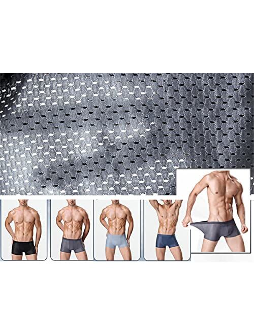 KDGENG Men's Ice Silk Underwear, Breathable Soft Ultra-thin Mesh Boxer Briefs, 4 Pack Men's Low Rise Trunks Underwear