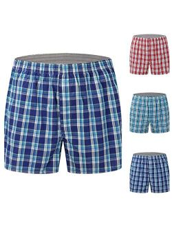 Tyoby Men's Plaid Woven Boxer Shorts Striped Print Underwear Boxers Elastic Waist Stretch Classic Soft Loose Pajamas Shorts