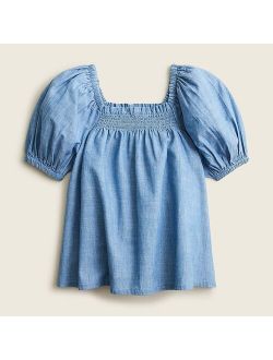 Girls' Smocked Top in chambray