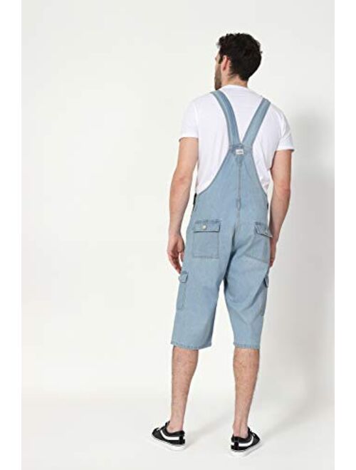 Wash Clothing Company Mens Cargo Pocket Denim Overall Shorts - Palewash Short Bib Overalls Shortalls