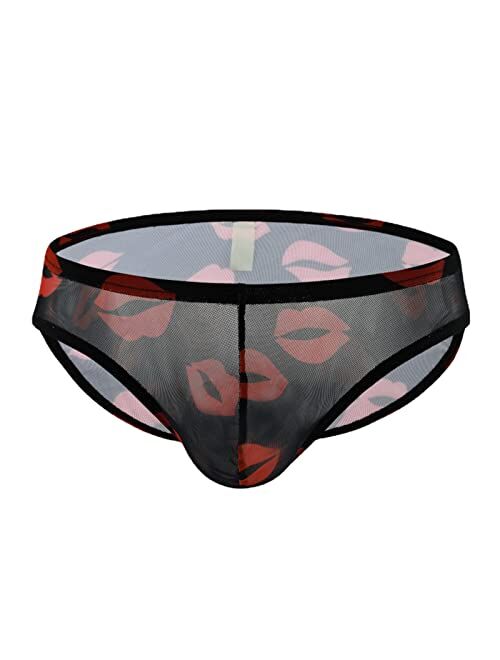 Faringoto Mens Low Rise Boxer Briefs Men's Underwear Sexy Mesh Breathable Lips Print Cool Boxers Trunks
