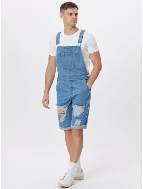 Shein Men Ripped Rolled Hem Denim Overall Without Tee