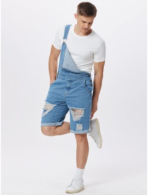 Shein Men Ripped Rolled Hem Denim Overall Without Tee