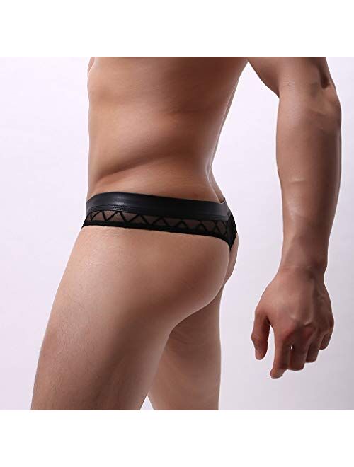 DIANWEI Men's Breathable Mesh Briefs Underwear Naughty Bulge Pouch Panties Quick Dry Comfortable Low Waist T-Back Thongs