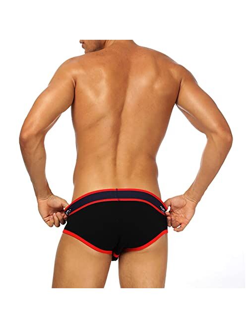 ROUJI Men Sexy Color Block Briefs Boxers Wide Waistband High Cut Thongs Bulge Pouch Low Rise Panties Underwear Bikini Knicker