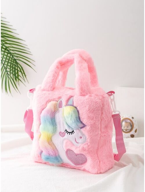 Shein Girls Colorblock Fluffy Square Bag
