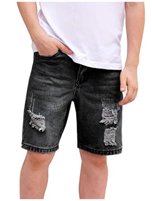 Arshiner Boys Ripped Denim Shorts Boys Straight Distressed Jeans Shorts Summer Casual Short with Pocket for Boys