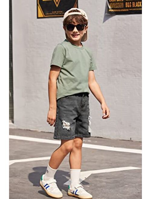 Arshiner Boys Ripped Denim Shorts Boys Straight Distressed Jeans Shorts Summer Casual Short with Pocket for Boys