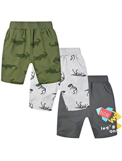 TLAENSON Toddler Boys Summer Cotton Shorts with Pocket, Baby Pull-On Casual Active Jogger Shorts 2-Pack /3-Pack