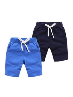 AQEACARMON Toddler Boy's Summer Dinosaur Knit Shorts 2 Pack