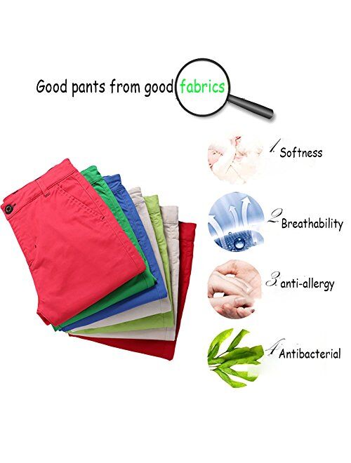 KID1234 Boys Shorts - Flat Front Shorts with Adjustable Waist,Chino Shorts for Boys 5-14 Years,6 Colors to Choose