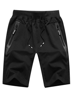 Sitmptol Big Boy's Casual Shorts Summer Cotton Fit Drawstring Elastic Waist Beach Shorts with Zipper Pockets