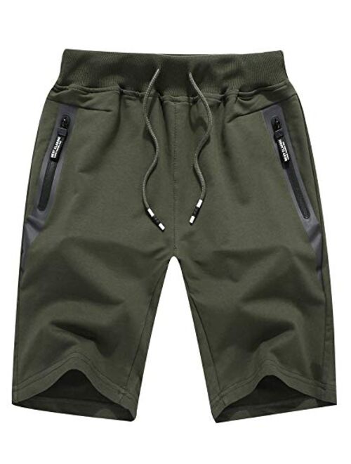 Sitmptol Big Boy's Casual Shorts Summer Cotton Fit Drawstring Elastic Waist Beach Shorts with Zipper Pockets
