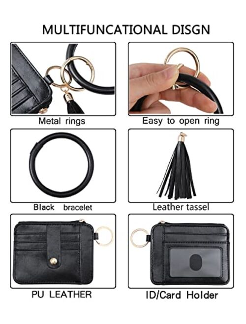 DYSHAYEN Wristlet Bracelet Keychain Wallet,Tassel Key Ring Bangle Card Holder Purse for Women