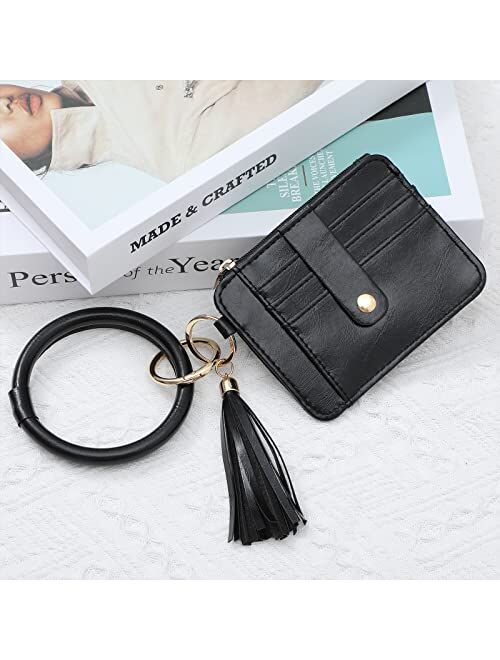 DYSHAYEN Wristlet Bracelet Keychain Wallet,Tassel Key Ring Bangle Card Holder Purse for Women