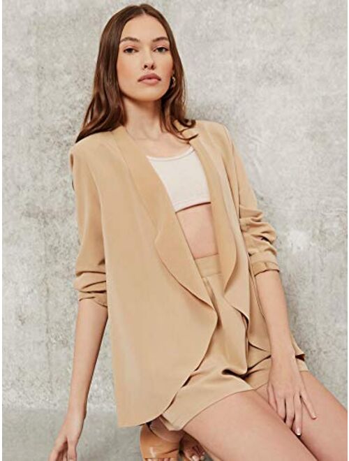 SheIn Women's 2 Pieces Outfit Long Sleeve Shawl Collar Open Font Blazer and Shorts Set