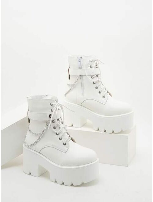 Shein Chain & Studded Decor Lace-up Boots
