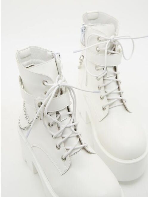 Shein Chain & Studded Decor Lace-up Boots