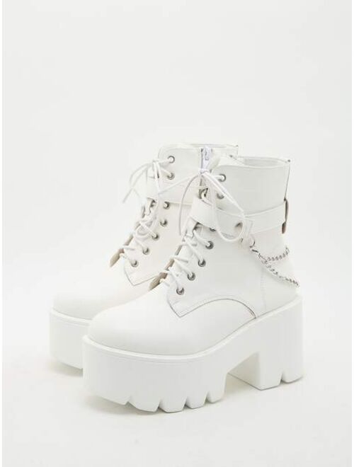 Shein Chain & Studded Decor Lace-up Boots